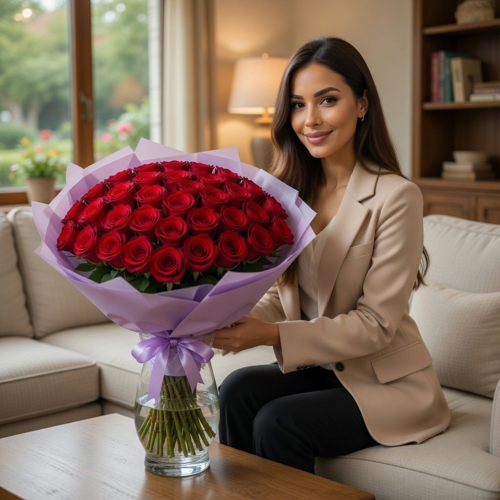 rose (35 pcs.), packaging, ribbon