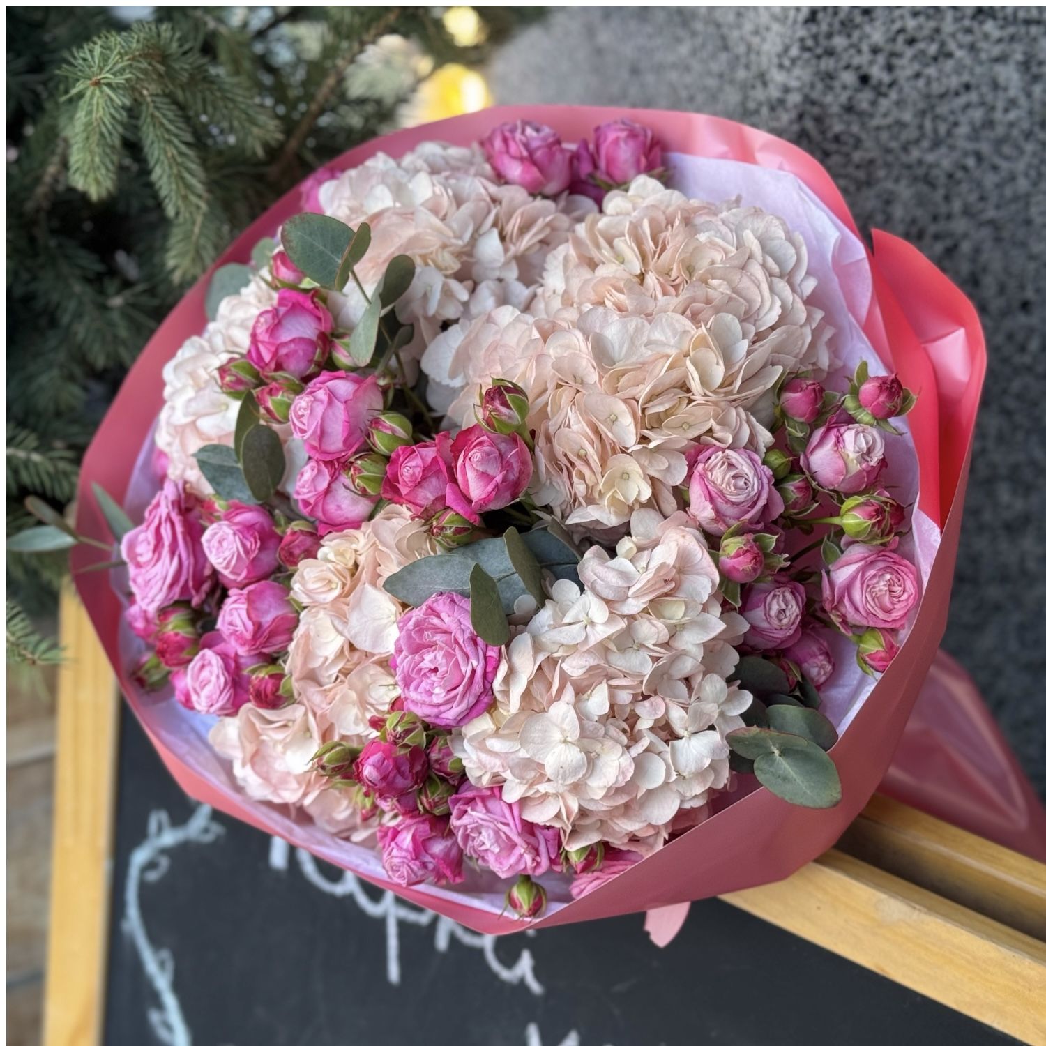 Bouquet Powder bouquet of hydrangea and roses