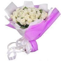white rose (51 pcs.), packaging, ribbon