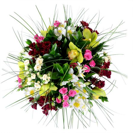 Classy bouquet of carnations, orchids and roses on ua-flowers.com