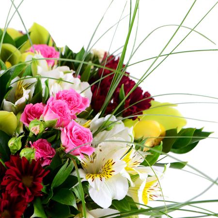 Classy bouquet of carnations, orchids and roses on ua-flowers.com