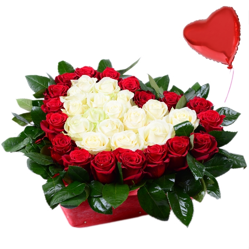 Bouquet Heart with roses + balloon